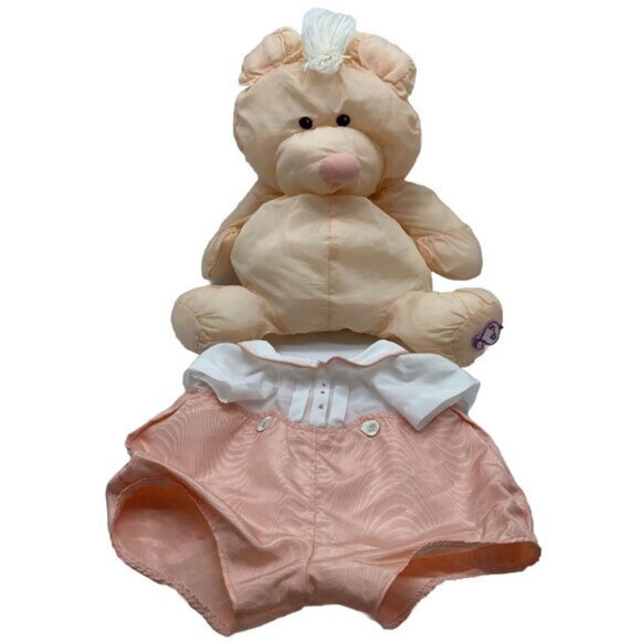 Vintage 1986 Fisher Price 16 inch Puffalump Bear Cub 8006 Peach Romper Plush - Picture 13 of 13
